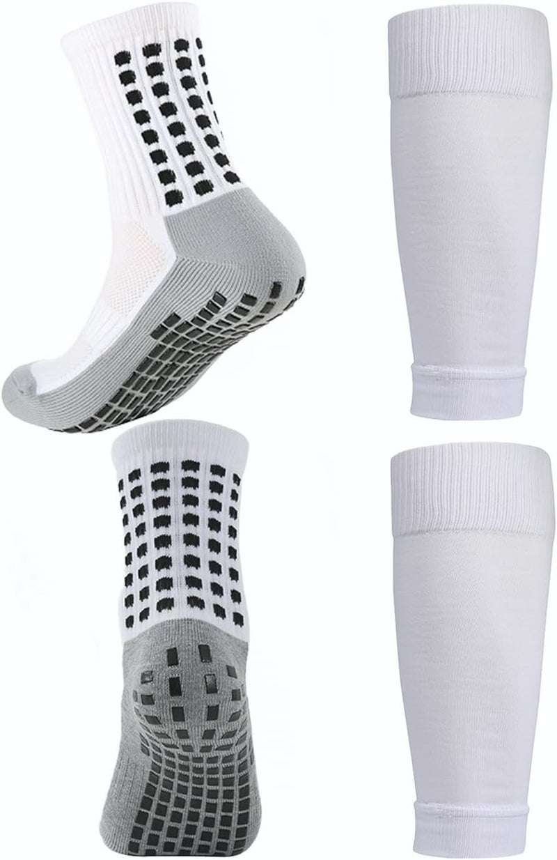 KMOLY 1 Set Kids Grip Soccer Socks and Shin Guard Sleeves for Age 7-14 Youth Boys Children Football Basketball Training - Image 1